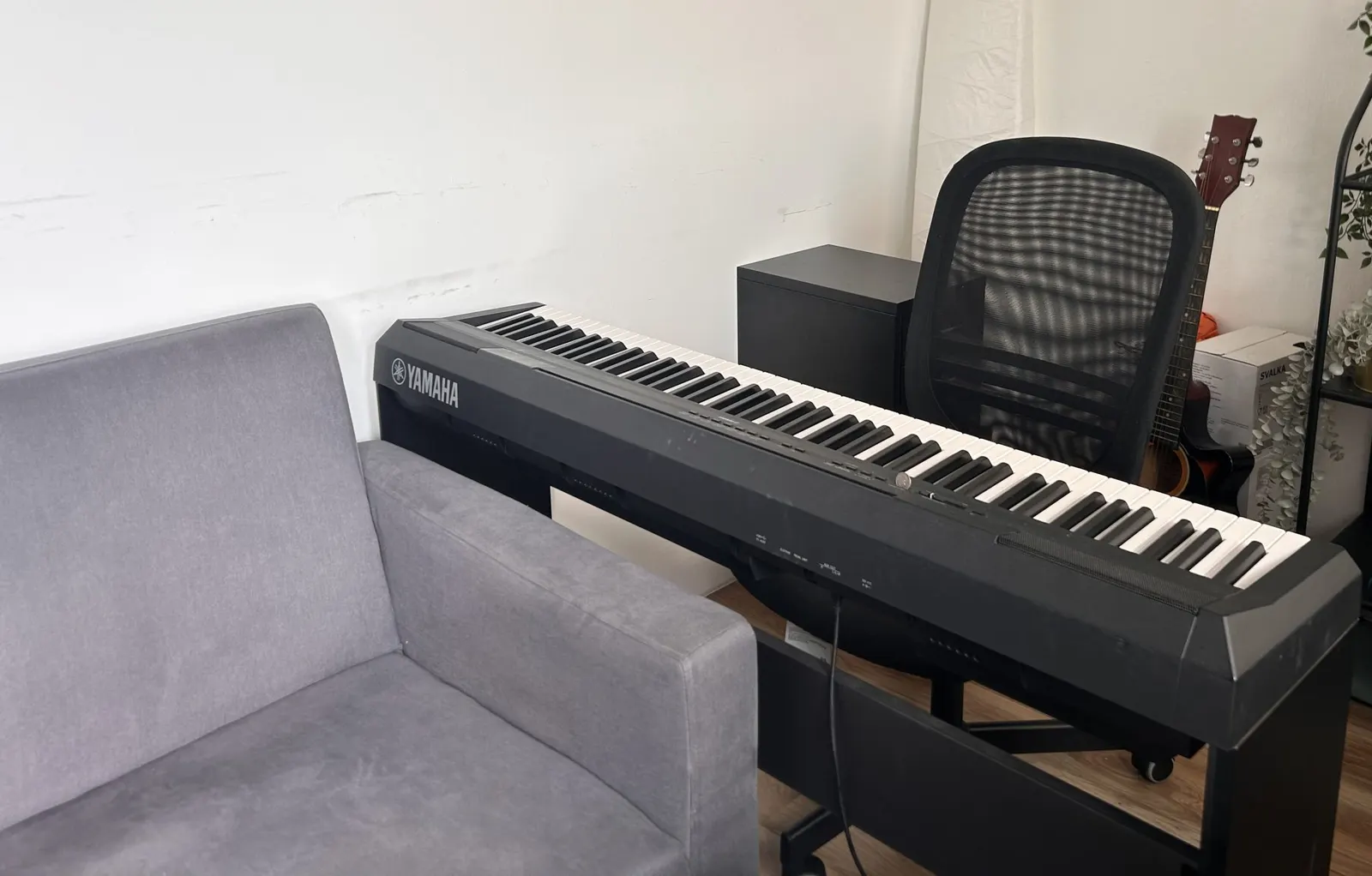 The Sing Your Way Home studio with a Yamaha digital piano